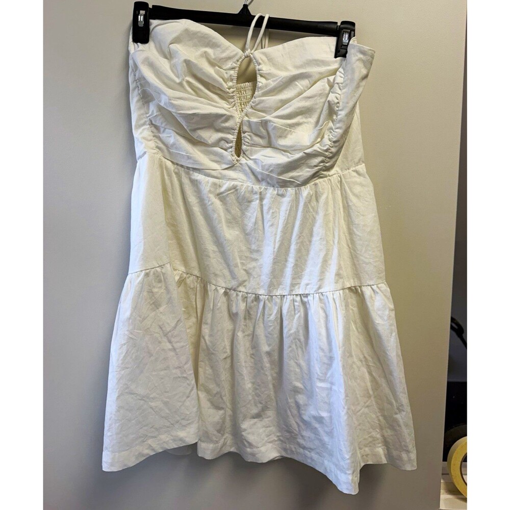 Anthropologie Women’s White Halter tie Smocked Ruched Mini Dress XL